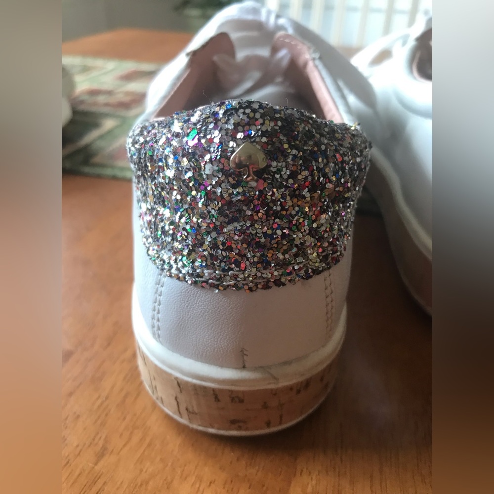 kate spade White Leather Sneakers with Multicolor Glitter Heel - Picture 3 of 9